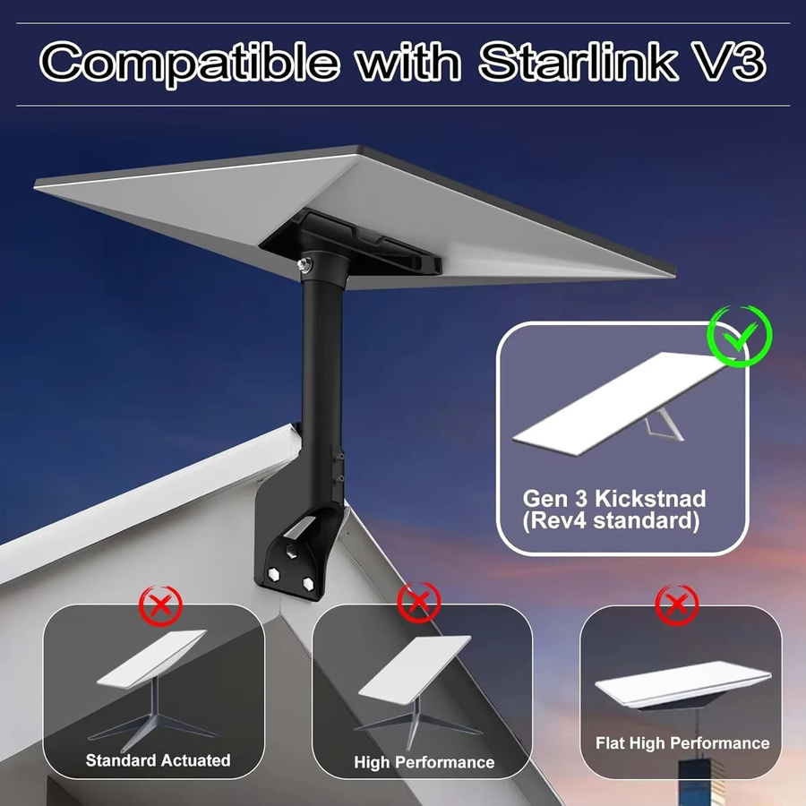 Starlink Gen3/V3 Standard Dish 360 Grad drehbares Dach- und Wandmontage-Set mit kurzer Stangenhalterung in Schwarz - Bild 2