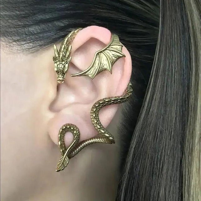 Ohrringe Drachen-Steckbügel, Kupfer, Gold, Damen, Vintage - Bild 1