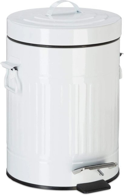 Relaxdays Treteimer aus Metall in Weiß, rutschfest, 5 Liter, B: 32,5 cm, T: 22 cm, H: 25 cm - Bild 1