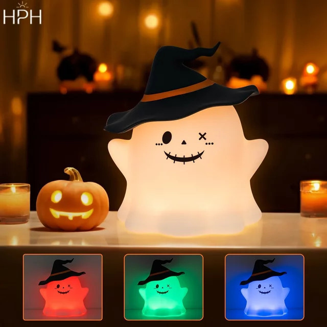 HPH Halloween Nachtlampe aus Silikon, wiederaufladbare Cartoon-Tischlampe in Weiß für das Kinderzimmer - Bild 1