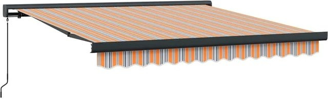 vidaXL Einziehbare Markise mit Faltarmen aus Polyester und Metall, Mehrfarbig, B: 350 cm, T: 250 cm, H: 190 cm - Bild 1
