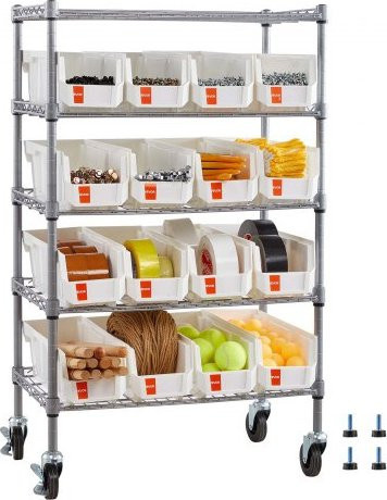 VEVOR Rollbares Standregal mit 5 Ebenen und 16 Stapelboxen aus Stahl, Mobiles Lagerregal für Garage, Büro und Küche, B/T/H: 61,0 x 35,5 x 106,5 cm - Bild 1