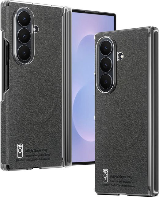 szHAIyu Leder-Handyhülle für Samsung Galaxy Z Fold 7 6 5 4 mit MagSafe Kabelloser Ladefunktion und Doppelachsen-Scharnierschutz in Schwarz und Grün - Bild 1