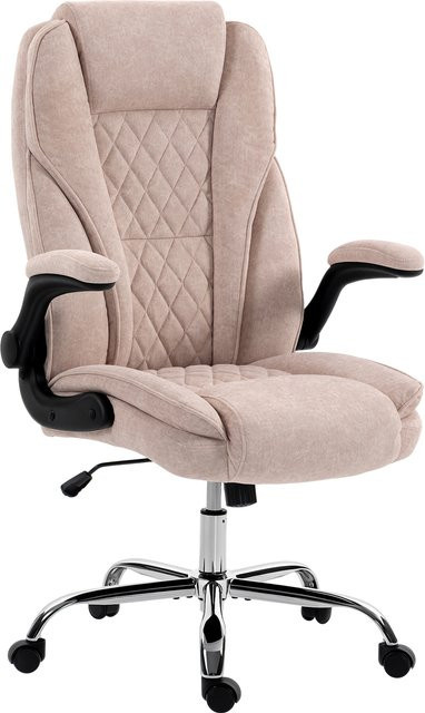 Ergonomischer HOMCOM Bürostuhl mit Samtbezug in Rosa, höhenverstellbarer Sessel mit klappbaren Armlehnen und 360 Grad Drehsitz für dein Home Office - Bild 1