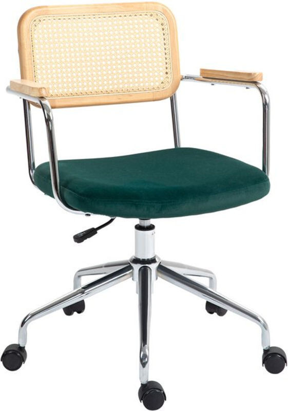 HOMCOM Schreibtischstuhl in Grün mit Rattanoptik und Samtbezug, höhenverstellbarer Drehstuhl mit Wippfunktion für dein Home Office - Bild 1