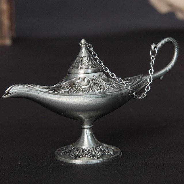 Aladdin Magische Dschinn Lampe Retro Räuchergefäß aus Zinklegierung in Bronze, Silber, Gold oder Rot, Höhe: 12 cm - Bild 1