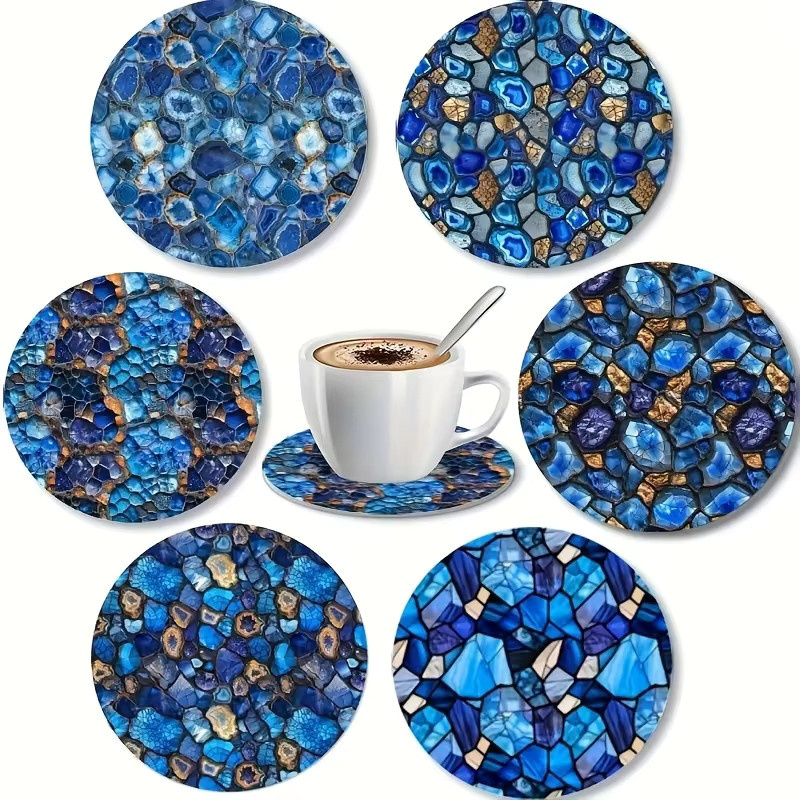 6 Stück Holzuntersetzer in Ozeanblau mit 2D-Design, rund und hitzebeständig - Bild 5