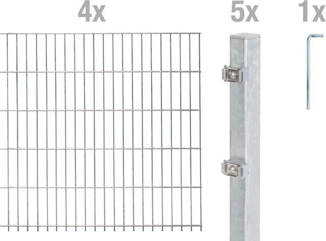 Metallzaun Doppelstabmatte Grund-Set aus Stahl, feuerverzinkt, Farbe: Silber, B/H: 200 x 120 cm, Erdverlegung - Bild 1