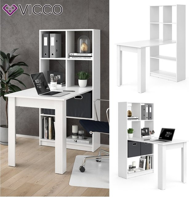 Vicco Schreibtisch Gael Computertisch mit Ablage Regal in Weiß - Bild 1
