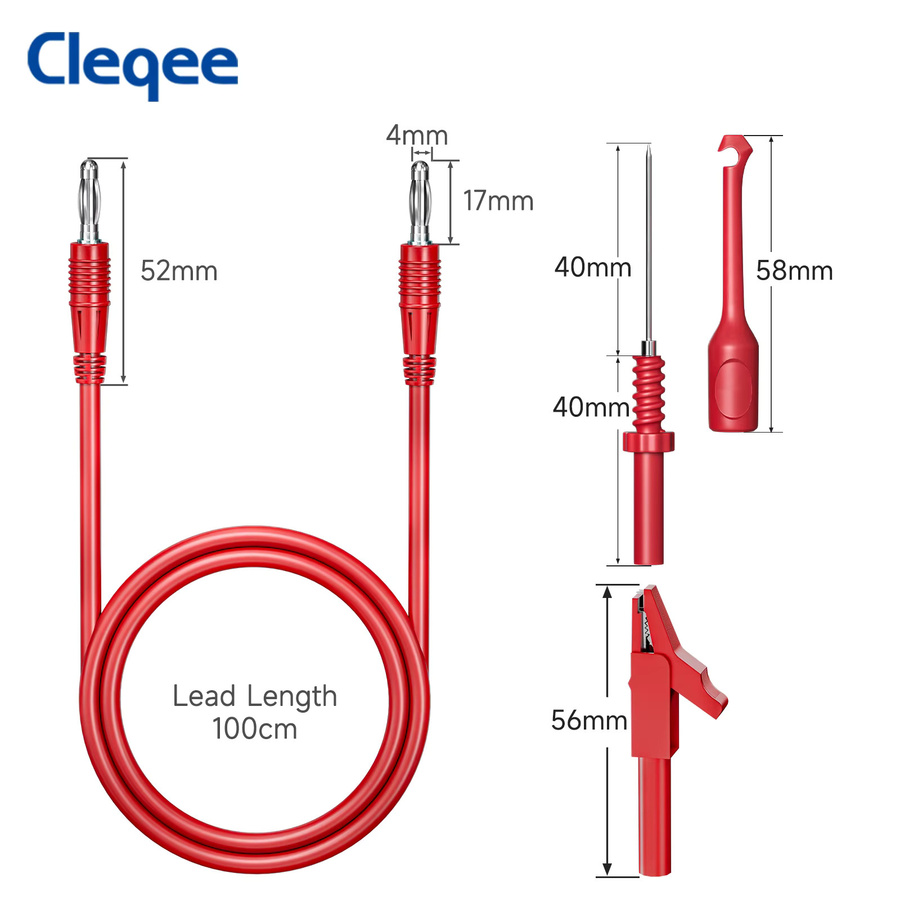 Cleqee CKT018 Messleitungen-Set mit 4 mm Bananensteckern, Krokodilklemmen und Isolierdraht-Piercing-Sonden für Multimetertests - Bild 2