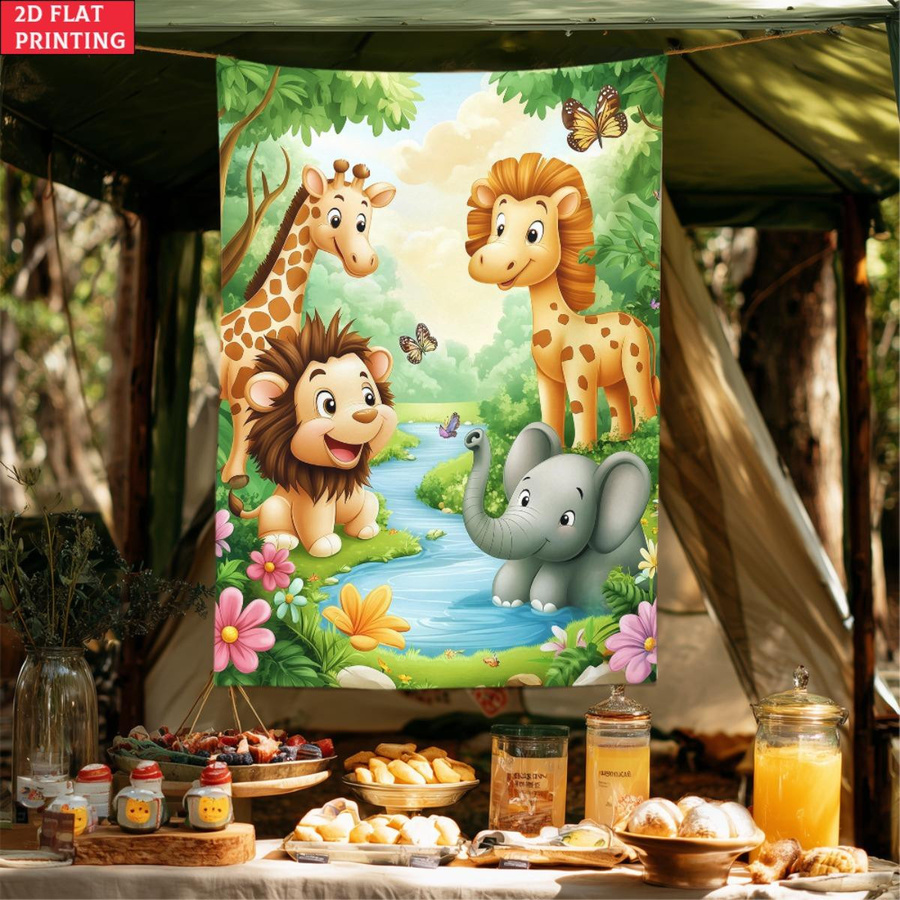 JMG Household Supplies Wandteppich mit Cartoon Dschungeltieren für das Kinderzimmer, Design mit Löwe, Elefant und Giraffe, Mehrfarbig, Breite: 70 cm, Höhe: 100 cm - Bild 3