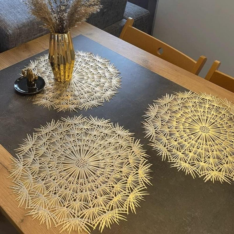 Runde Tischsets aus Vinyl mit floralem Design in Gold oder Kupfer, 4er-Set, Durchmesser: 38 cm - Bild 2