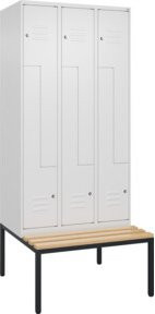 C+P Z-Spind Classic PLUS Sitzbank mit 6 Fächern und Zylinderschloss, Farbe: Grau/Weiß, Sitzfläche aus Buche-Hartholz, B/T/H: 212,0 x 90,0 x 81,5 cm - Bild 1