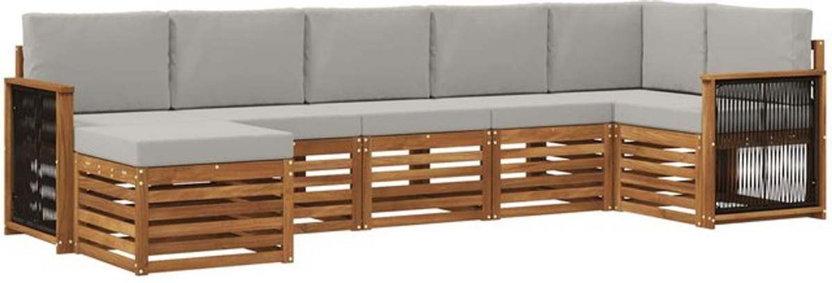 vidaXL Ecksofa Set mit 6 Kissen aus Akazie Massivholz in Grau und Natur, wendbar, modern und minimalistisch - Bild 1