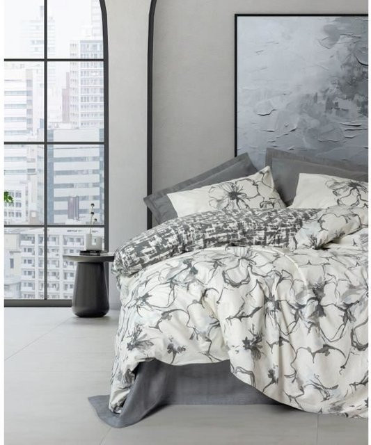 Bettwäsche-Set aus 100% Baumwolle in Anthrazit mit 1 Bettbezug und 2 Kissenbezügen, atmungsaktiv und kühlend, B/H: 220 x 240 cm und Kissenbezüge: 60 x 80 cm - Bild 1