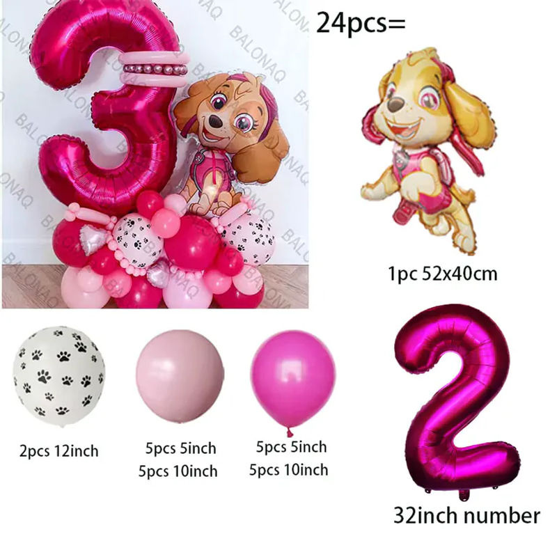 24-teiliges Paw Patrol Skye Ballon-Set in Rosa mit Zahlen-Aluminium- und Latex-Ballons für deine Kindergeburtstagsdekoration - Bild 2