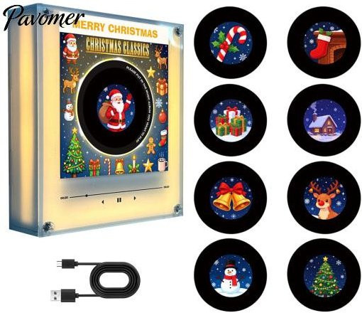 HonorBond Plattenspieler Magnet Set mit 9 programmierbaren Vinyl-Kühlschrankmagneten, 128MB Speicher und LED Nachtlicht, Multicolor und Transparent - Bild 1