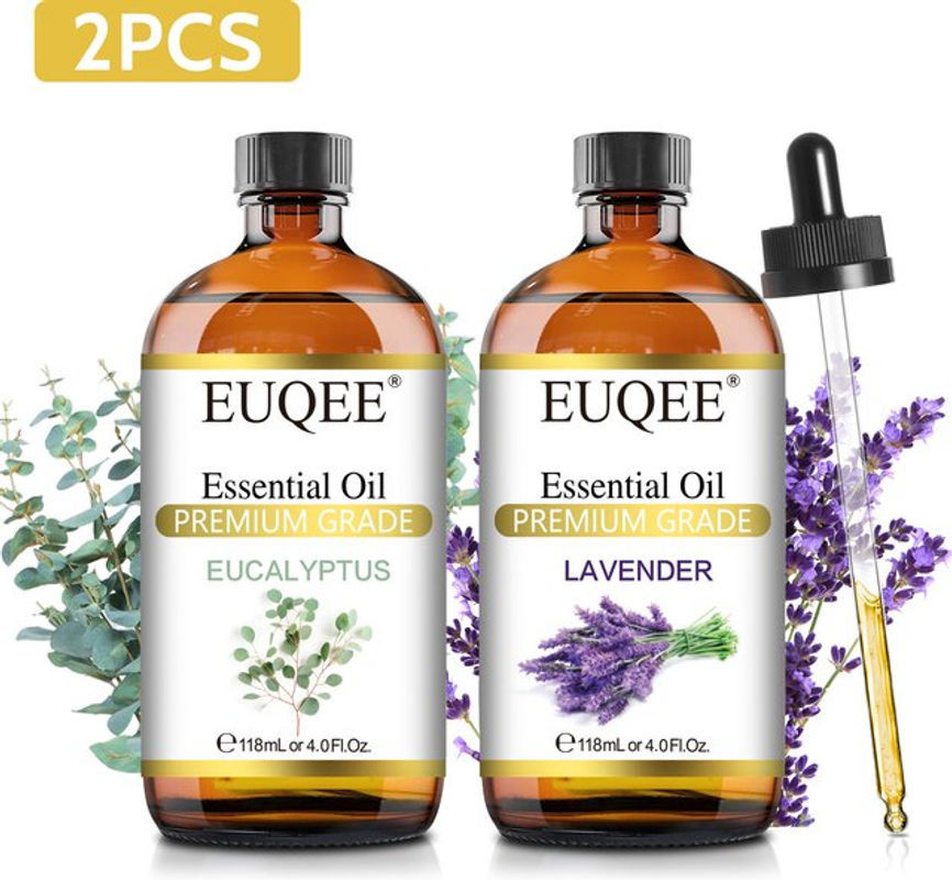 EUQEE Ätherische Öle Set mit Lavendel, Jasmin, Eukalyptus, Vanille und Pfefferminze in Glasflaschen mit Glastropfer für Luftbefeuchter und Kerzen, 118 ml - Bild 1