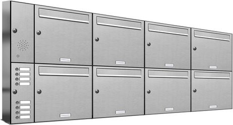 AL Briefkasten für 8 Parteien aus Edelstahl in Silber, B/H/T: 168 x 68,4 x 11,6 cm - Bild 1