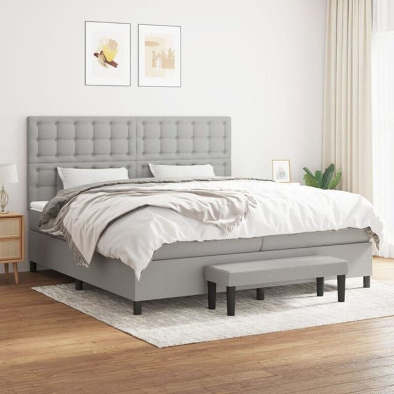 Vidaxl Boxspringbett mit Matratze in Grau aus Stoff und Holzwerkstoff B/T: 200 x 200 cm - Bild 1