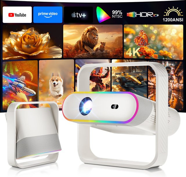 Salange P40 Smart Projektor mit Native 1080P Full HD, Android, Autofokus, WiFi 6 und Bluetooth 5.4, RGB Umgebungslicht und HiFi-Lautsprecher, Weiß - Bild 1