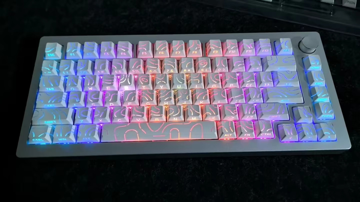Letter Drive PBT-Double-Shot Tastenkappen im Cherry-Profil mit weißer Kontur und seitlicher Hintergrundbeleuchtung für mechanische MX-Tastaturen, Farbe: Weiß - Bild 2