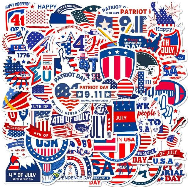 100 dekorative Aufkleber zum amerikanischen Unabhängigkeitstag mit US-Präsident und Nationalflagge in Multicolour - Bild 1