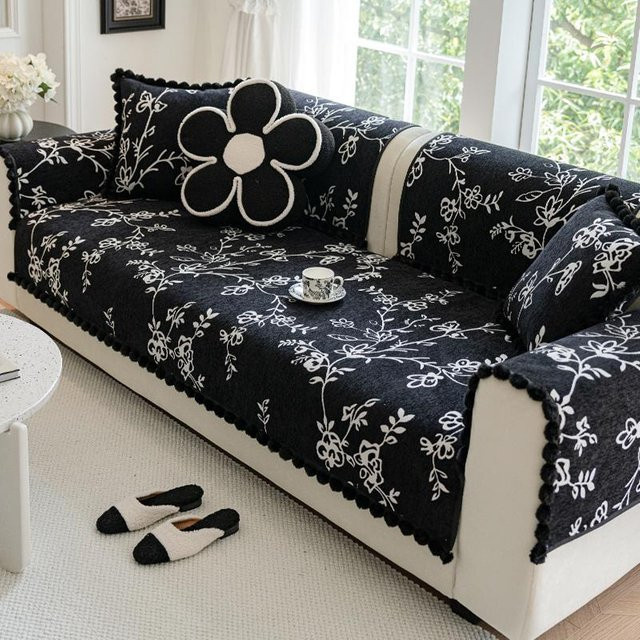 Super Six Chenille Sofakissen mit Jacquard-Muster in Schwarz, B/B: 70 x 70 cm - Bild 1