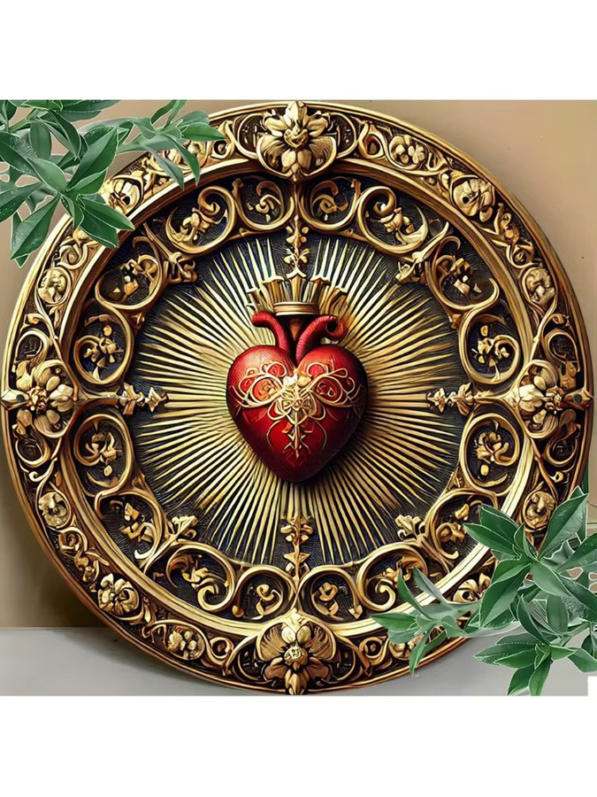 HELLOYOUNG Vintage-Wandkunst aus Aluminium mit Heiligem Herz in Gold und Rot, religiöse Dekoration für dein Zuhause - Bild 4