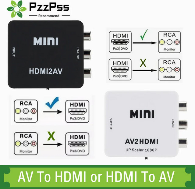 PzzPss AV RCA zu HDMI Konverter Box in Weiß, Video Scaler Adapter für NTSC/PAL, unterstützt HD 720P/1080P - Bild 1