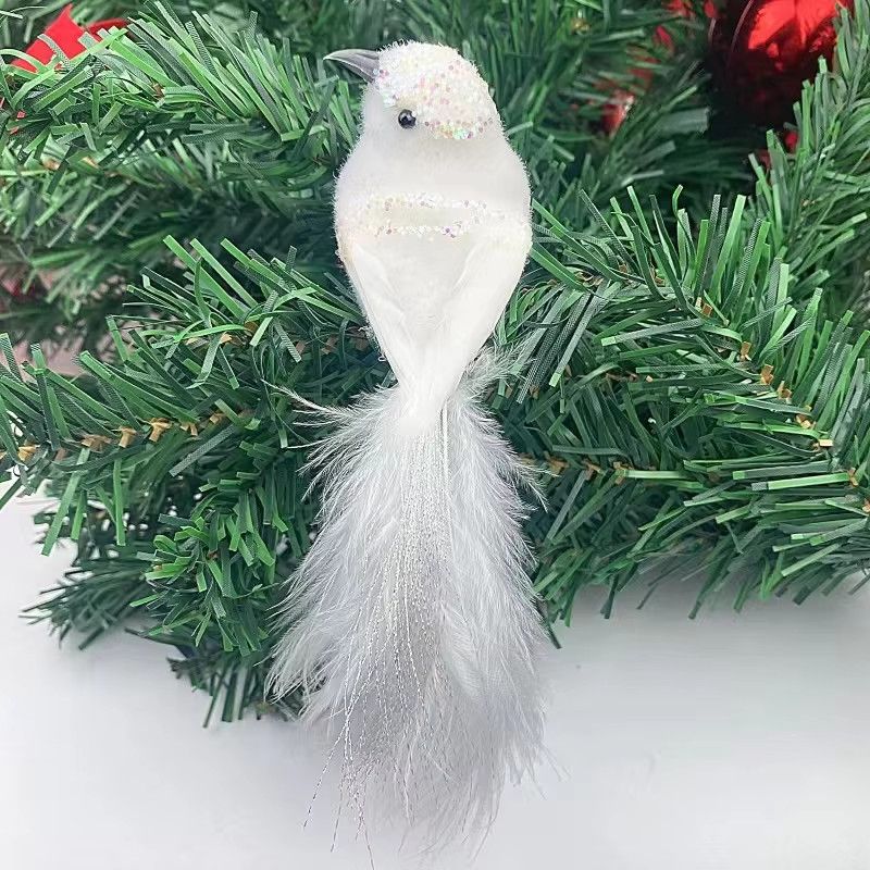 LUSQI Künstliche Vogeldekoration mit Glitzer in Weiß für Weihnachten und Hochzeit - Bild 2