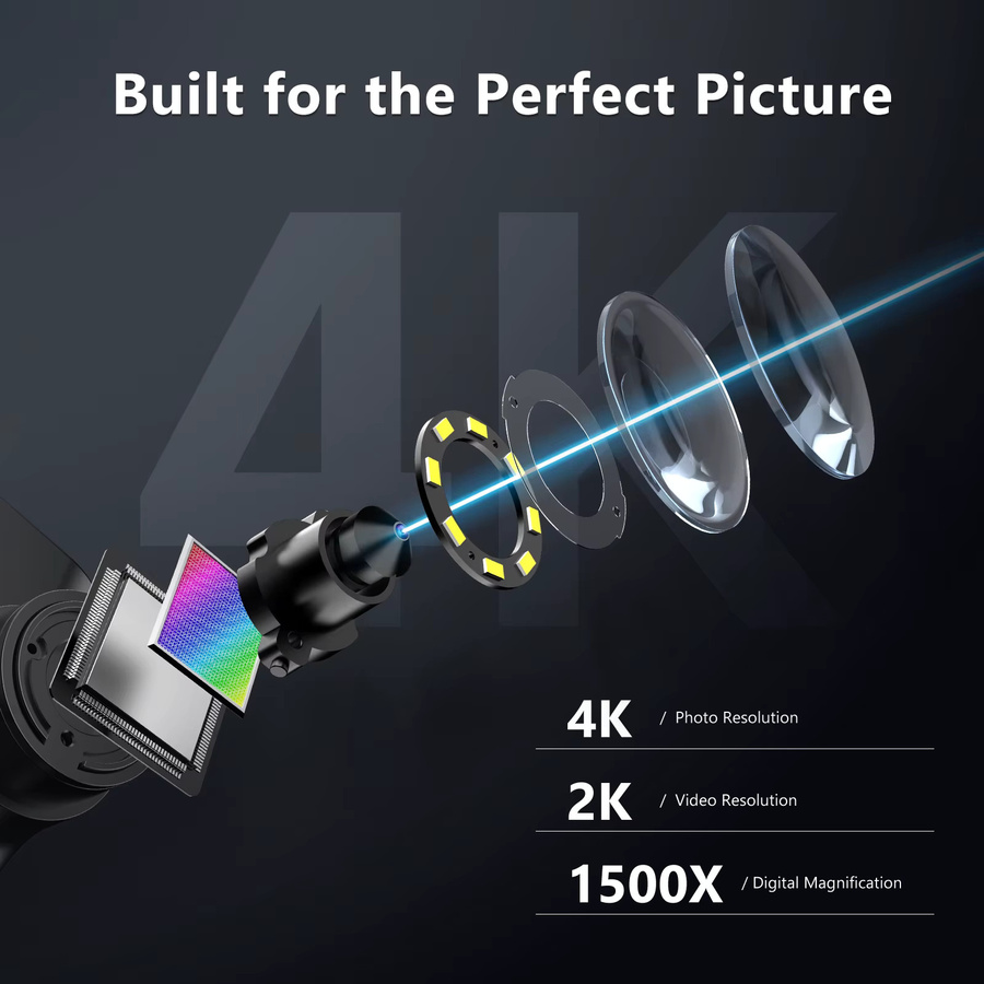 Hayve 4K Digitales Mikroskop mit 7-Zoll-IPS-Bildschirm, 48MP HD HDMI Mikroskop mit 1500X Vergrößerung und PC-Ansicht, Schwarz (LP070) - Bild 2