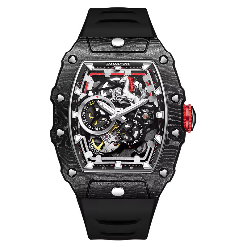 HANBORO Armbanduhr, Automatik, Kohlefaser, Schwarz, Herren - Bild 1