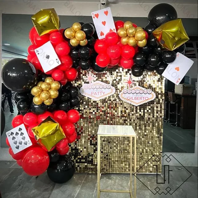 BALONAQ 88-teiliges Casino-Ballonbogen-Set in Rot und Schwarz für Las Vegas Themenpartys mit Würfel- und Poker-Motiven - Bild 1