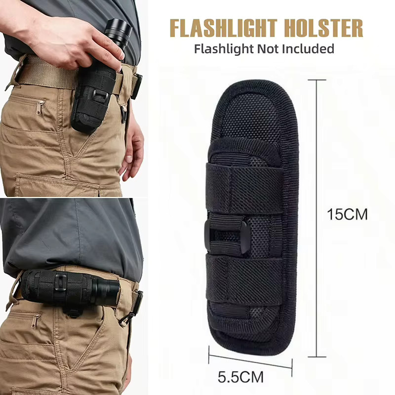 Schwarze Outdoor-Hüfttasche aus Stoff mit 360-Grad-drehbarer Aufhängung für deine Taschenlampe und dein Überlebensset - Bild 2