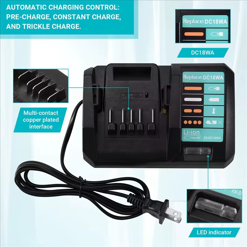 Makita DC18WA Li-Ion Batterie Ladegerät für 14,4 V und 18 V Akkus in Schwarz - Bild 5