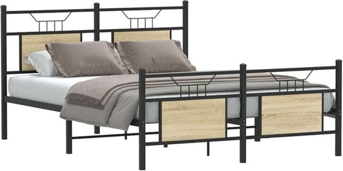 Bettgestell ohne Matratze Vidaxl in Sonoma-Eiche Natur aus Holzwerkstoff und Stahl im Industrial-Design B/T/H: 140 x 190 cm - Bild 1
