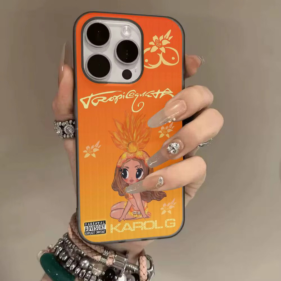 K-karol G Tropicoqueta Handyhülle mit gewelltem Muster für iPhone 17, 16, 15, 14, 13, 12, 11 (Pro Max, Plus), matt, stoßfest, Orange - Bild 4