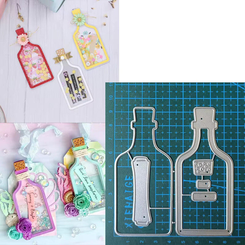 Metall Stanzform für Bastelarbeiten in Silber mit Motiv Weinglas, Flasche, Ballon, Kaffeetasse und Werkzeugformen - Bild 2