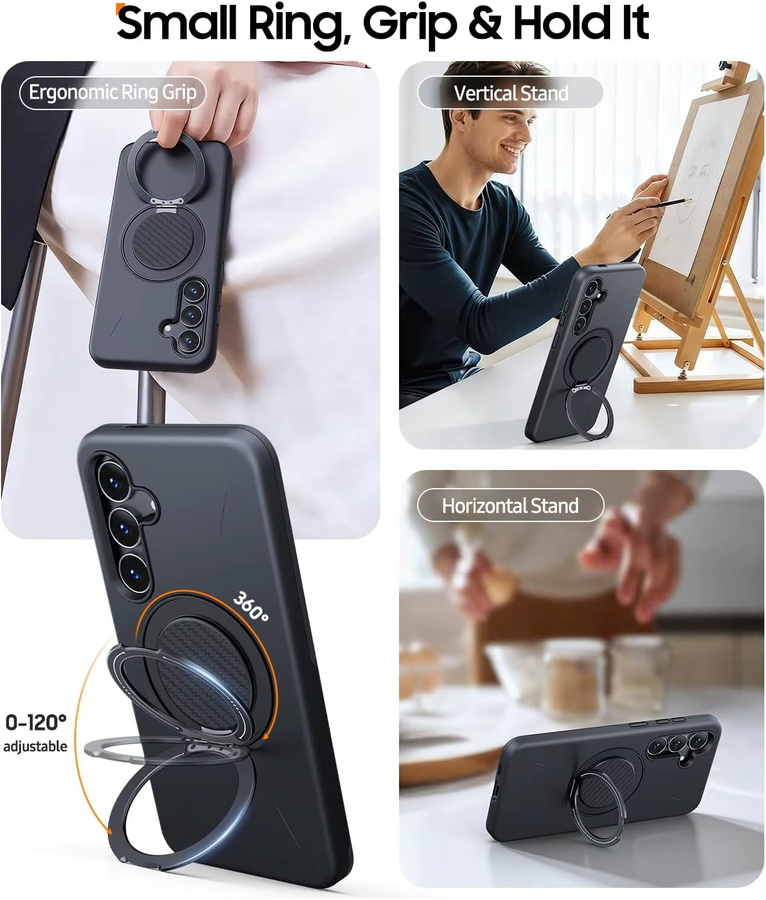 Stoßfeste Dual Layer Magnetische Schutzhülle mit Ringhalter und Kickstand für Samsung Galaxy A37 und Samsung Galaxy A57 in Schwarz - Bild 6