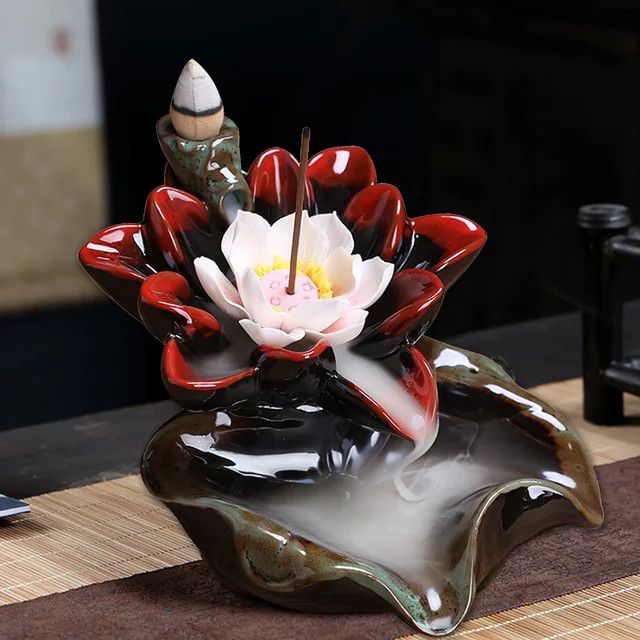 Bymaocar Lotus Backflow Räuchergefäß Wasserfall aus Keramik in Braun zur Aromatherapie - Bild 1