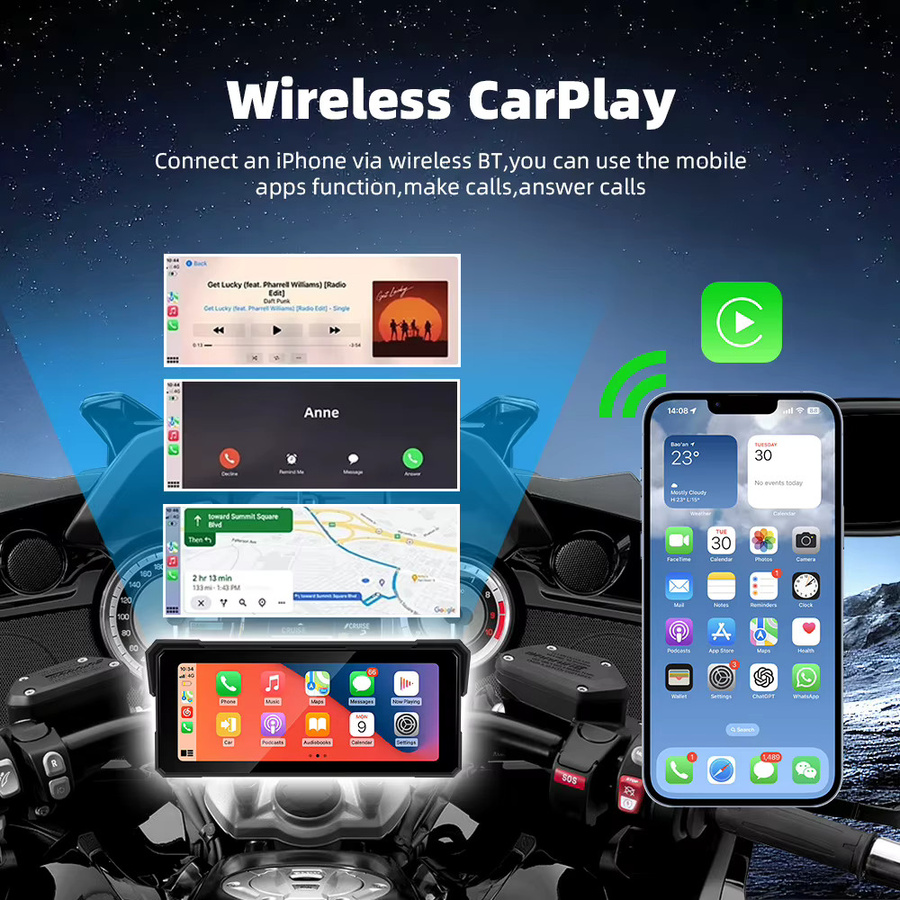 EKIY Motorrad CarPlay Navigation mit 8,1 Zoll Touchscreen, Wireless Android Auto und GPS, Schwarz - Bild 2