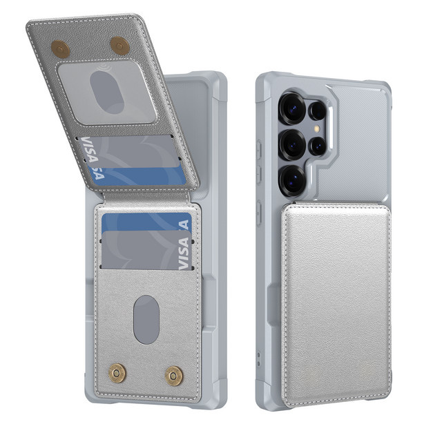 Leder Brieftasche Handyhülle mit Kartenfach für Samsung Galaxy S25 S24 Ultra S25 S24 Plus A16 A26 A17 in Silber mit Ständerfunktion und stoßfestem Schutz - Bild 1