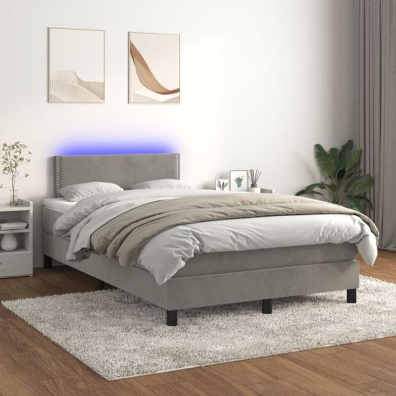 Vidaxl Boxspringbett mit Matratze aus Samt in Grau, B/T/H: 120 x 200 x 88 cm - Bild 1