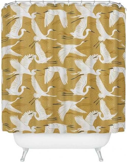 Dai Jiaochuan Art Deco Duschvorhang mit floralem Jugendstil-Design in Gelb und Rosa, wasserdicht und schimmelresistent, B: 150 cm, H: 180 cm - Bild 1