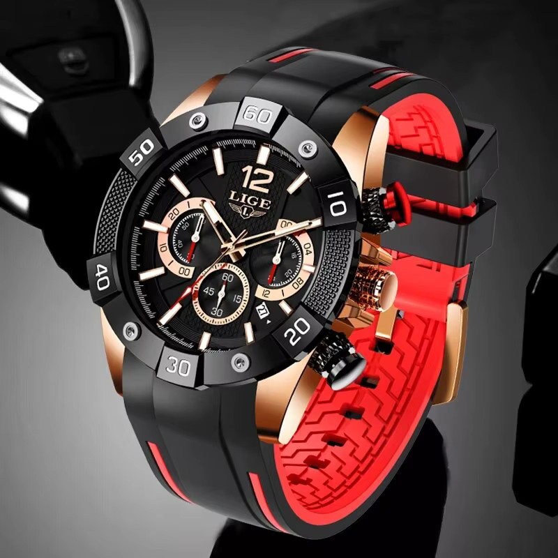 Lige Armbanduhr Chronograph, Quarz, Schwarz, Silikon, Herren - Bild 4