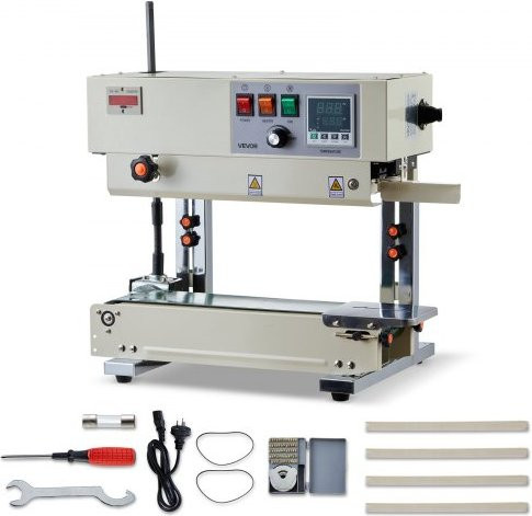VEVOR Kontinuierliche Versiegelungsmaschine mit Rollendruck, vertikale Siegelmaschine mit einstellbarer Temperatur und Geschwindigkeit, Siegelbreite 6-12 mm, passend für Plastikbeutel von 0,03-0,8 mm - Bild 1