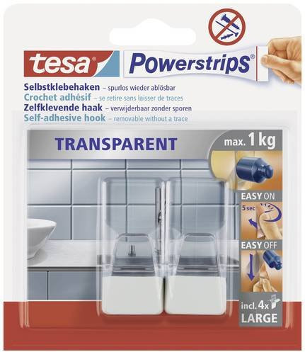 Tesa Powerstrips Klebehaken Large Transparent-Weiß aus Kunststoff, 2 Stück - Bild 1