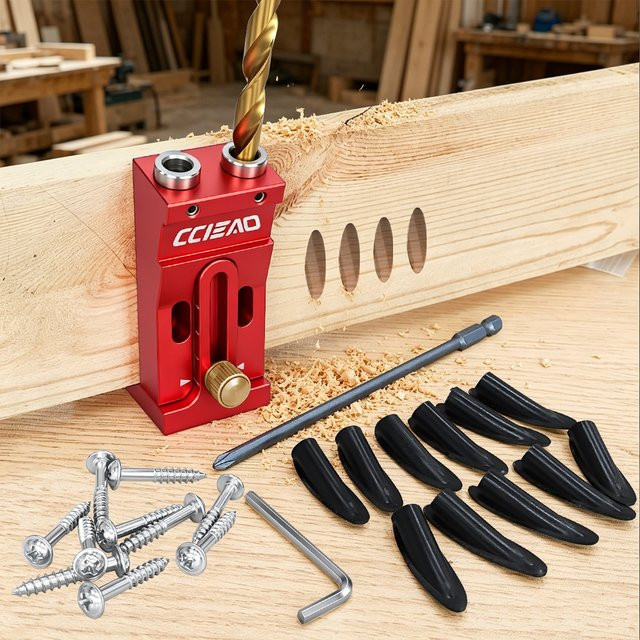 Taschenloch-Bohrvorrichtung aus Aluminiumlegierung mit Stufenbohrer in Rot für die Holzbearbeitung - Bild 1