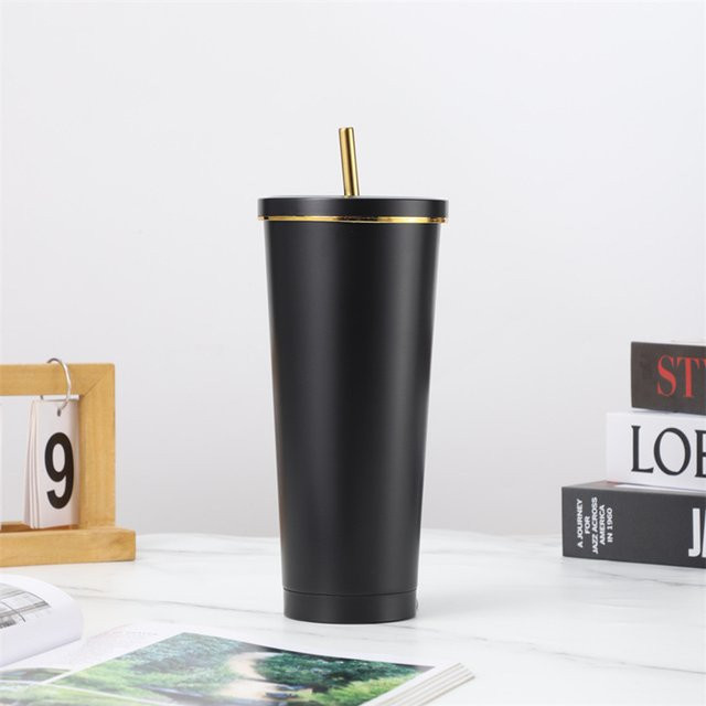 Doppelwandiges Edelstahl-Tassen-Set mit Strohhalmen für Kaffee und Getränke in Gold und Schwarz - Bild 1
